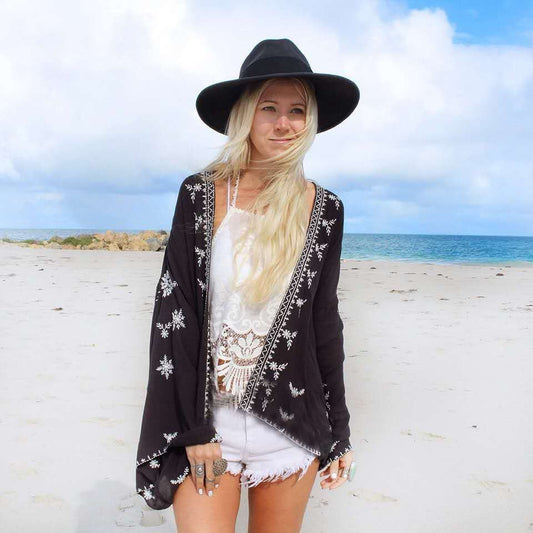 Summer Chiffon Beach Cover Tops-Shirts & Tops-黑色-均码-Free Shipping Leatheretro