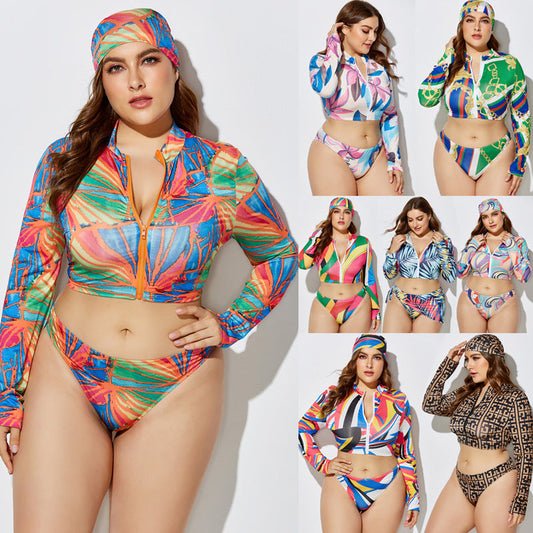 Summer Plus Sizes 3pcs Bikini Suits-Swimwear-YY12-1-2XL-Free Shipping Leatheretro