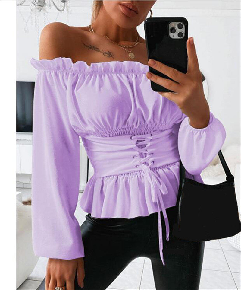 Casual Long Sleeves Off The Shoulder Shirts-Shirts & Tops-Purple-XS-Free Shipping Leatheretro
