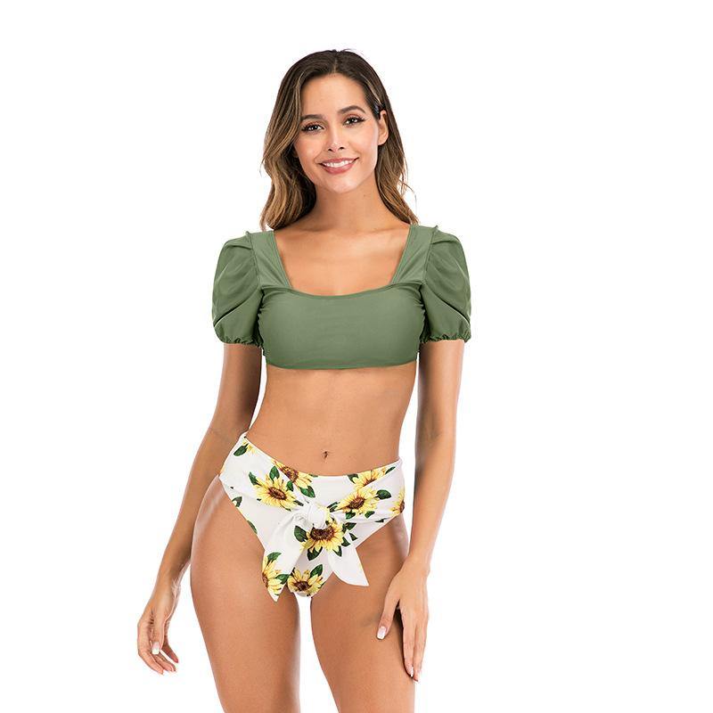 Puff Sleeves Summer Beach Swimsuits-Women Swimwear-Sunflower-S-Free Shipping Leatheretro