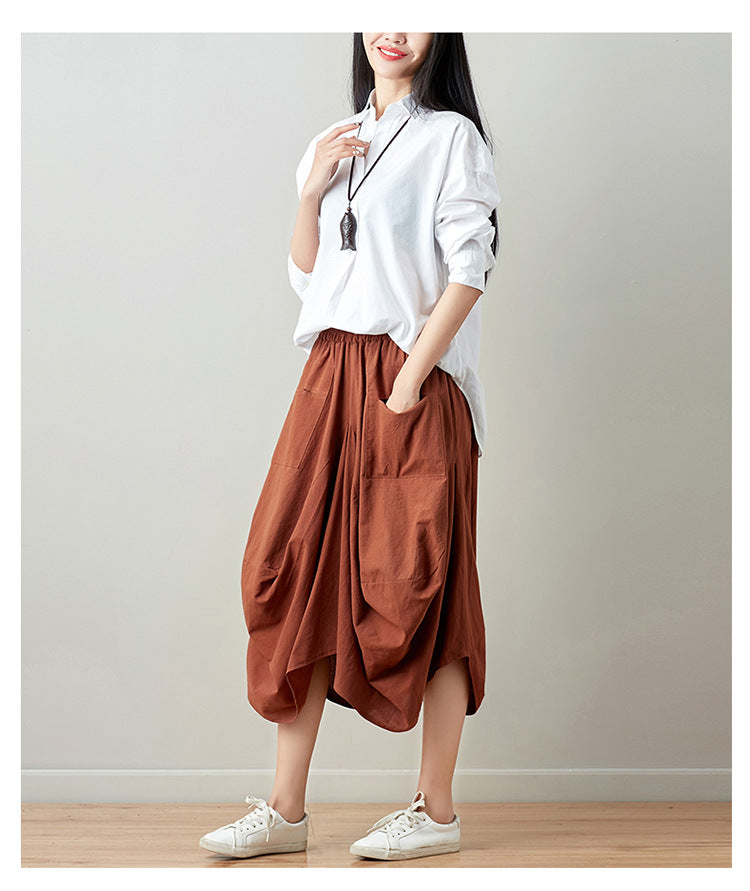Causal Elastic Waist Linen Plus Sizes Skirts-Skirts-Black-One Size-Free Shipping Leatheretro
