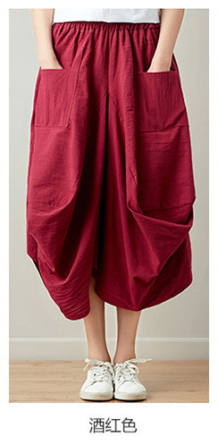Causal Elastic Waist Linen Plus Sizes Skirts-Skirts-Wine Red-One Size-Free Shipping Leatheretro