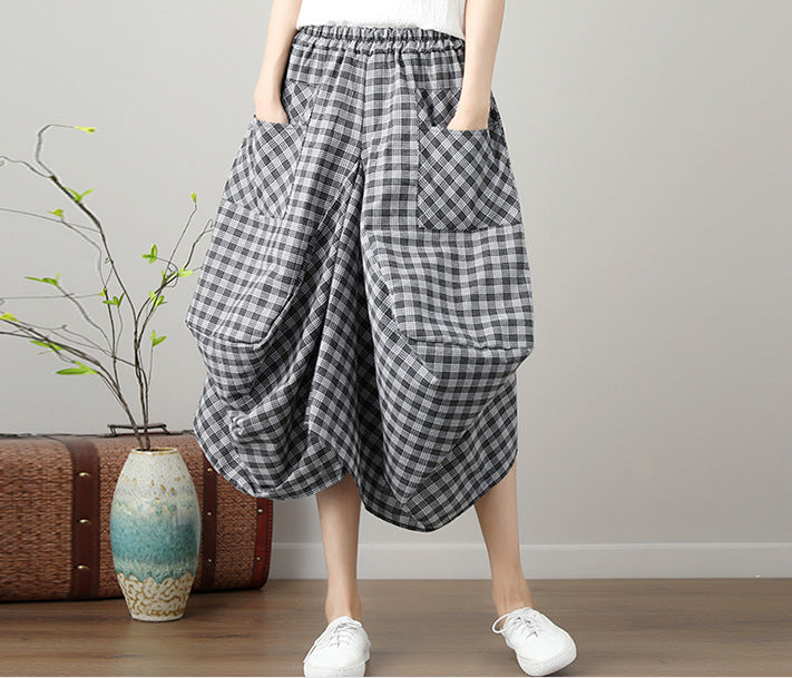 Causal Elastic Waist Linen Plus Sizes Skirts-Skirts-Black-One Size-Free Shipping Leatheretro