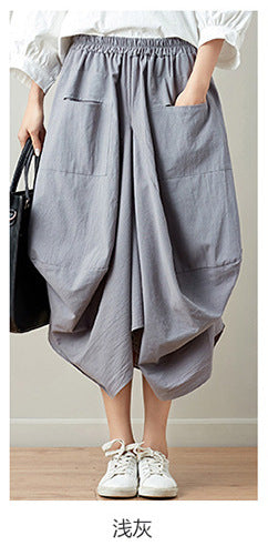 Causal Elastic Waist Linen Plus Sizes Skirts-Skirts-Light Gray-One Size-Free Shipping Leatheretro