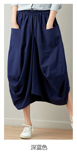 Causal Elastic Waist Linen Plus Sizes Skirts-Skirts-Dark Blue-One Size-Free Shipping Leatheretro