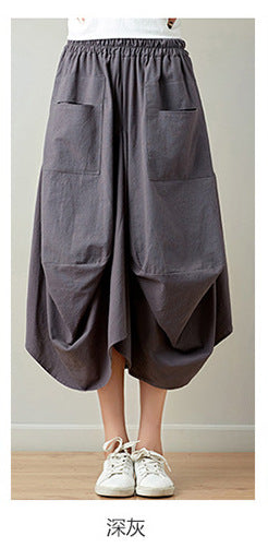 Causal Elastic Waist Linen Plus Sizes Skirts-Skirts-Dark Gray-One Size-Free Shipping Leatheretro