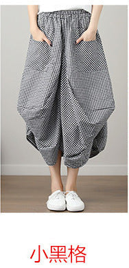 Causal Elastic Waist Linen Plus Sizes Skirts-Skirts-Black Plaid-One Size-Free Shipping Leatheretro