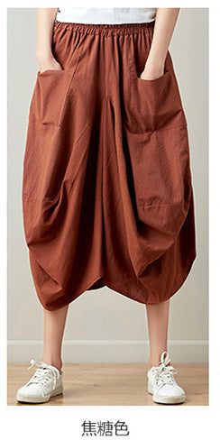 Causal Elastic Waist Linen Plus Sizes Skirts-Skirts-Brown-One Size-Free Shipping Leatheretro