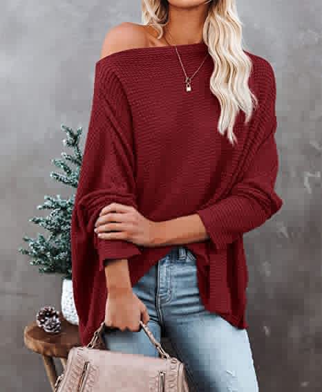 Casual Women Knitted Tops-Shirts & Tops-Wine Red-S-Free Shipping Leatheretro