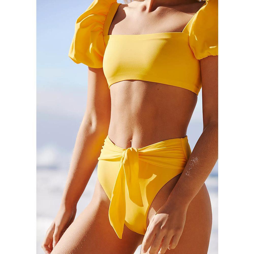 Puff Sleeves Summer Beach Swimsuits-Women Swimwear-White-S-Free Shipping Leatheretro