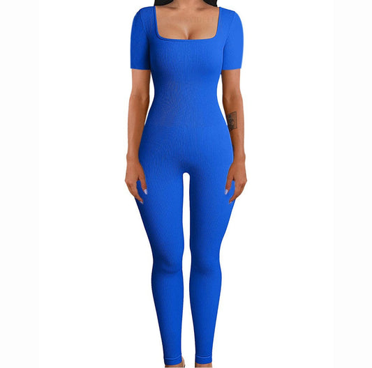 Sexy Short Sleeves Sports Jumpsuits for Women-Jumpsuits & Rompers-Blue-S-Free Shipping Leatheretro