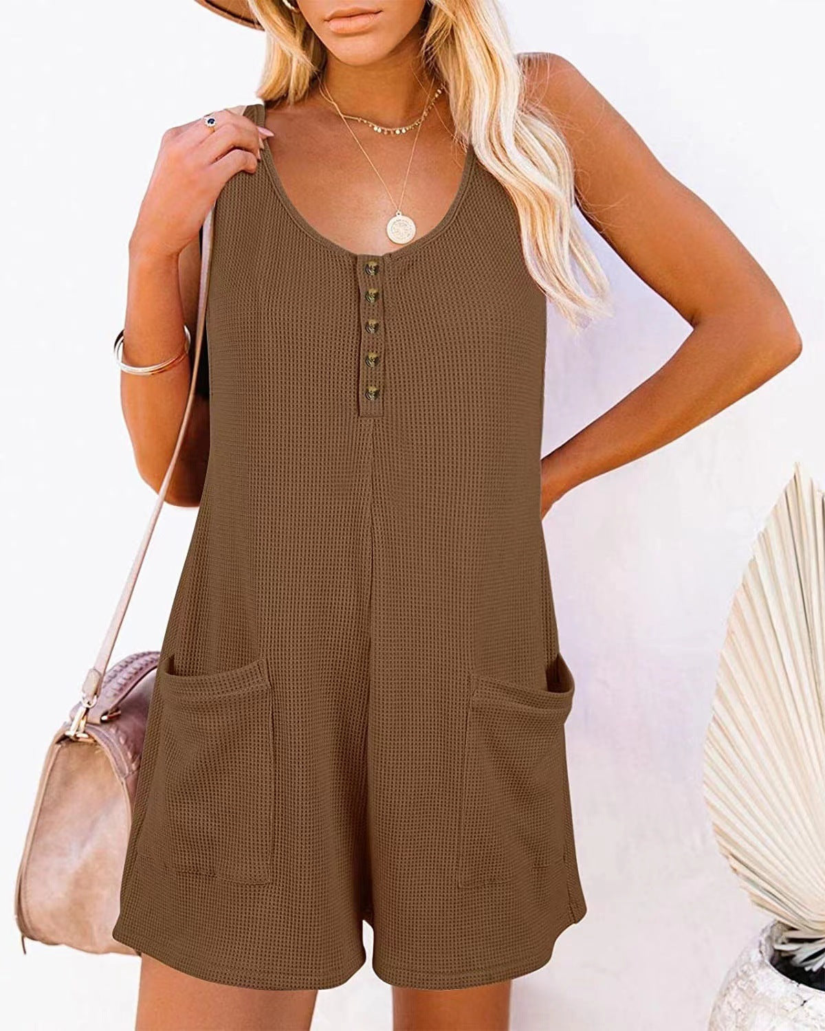 Casual Summer Sleeveless Short Jumpsuits for Women-Jumpsuits & Rompers-Gray-S-Free Shipping Leatheretro