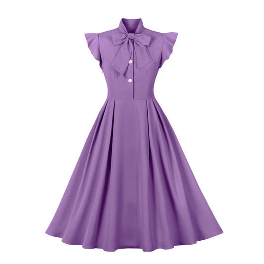 Vintage Ruffled Turnover Collar Dresses-Dresses-Purple-S-Free Shipping Leatheretro
