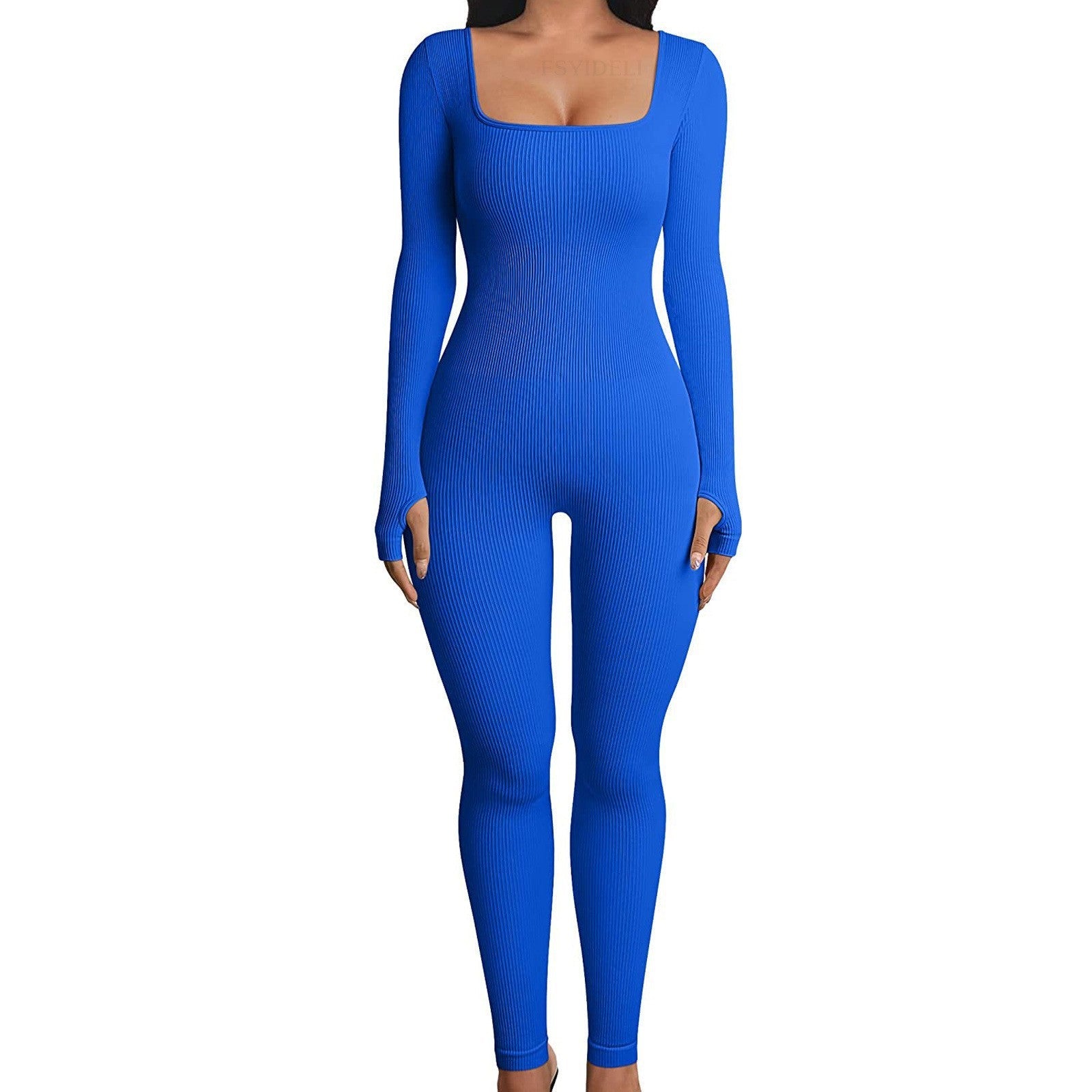 Sexy Long Sleeves Yoga Sports Jumpsuits-Jumpsuits & Rompers-Blue-S-Free Shipping Leatheretro