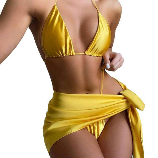 Yellow Sexy 3pcs Bikni Swimsuits-Yellow-S-Free Shipping Leatheretro