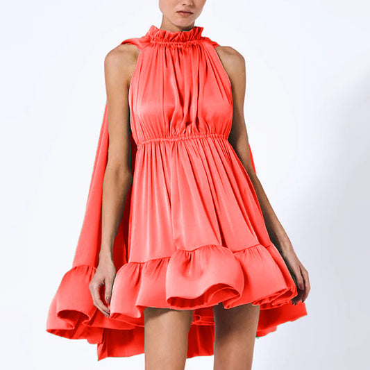 Designed Ruffled Short A Line Dresses-Dresses-粉色-S-Free Shipping Leatheretro