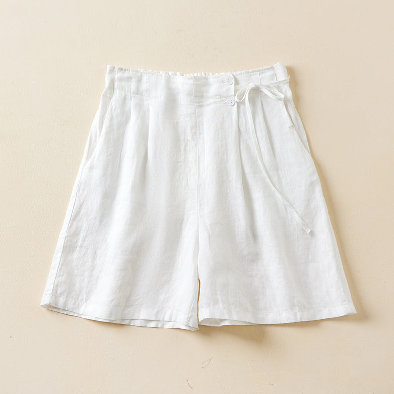 Casual Linen Elastic Waist Summer Plus Sizes Shorts-Shorts-White-M-Free Shipping Leatheretro