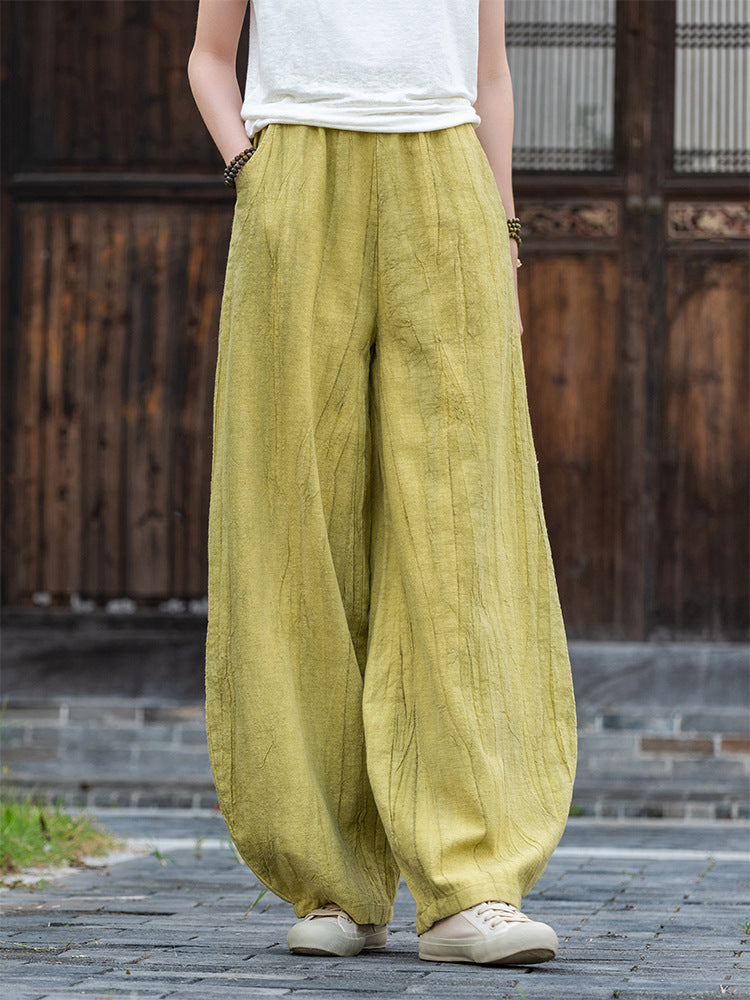 Casual Dyed Linen Wide Legs Pants-Pants-Ivory-S-Free Shipping Leatheretro
