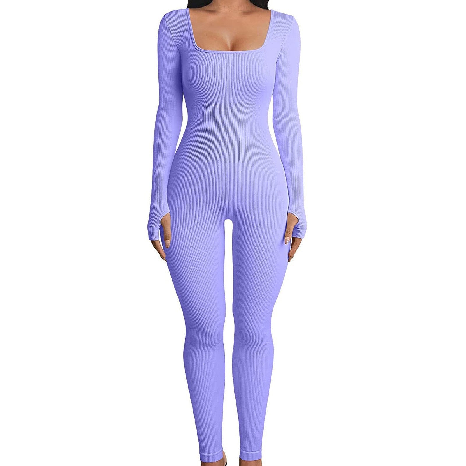 Sexy Long Sleeves Yoga Sports Jumpsuits-Jumpsuits & Rompers-Purple-S-Free Shipping Leatheretro