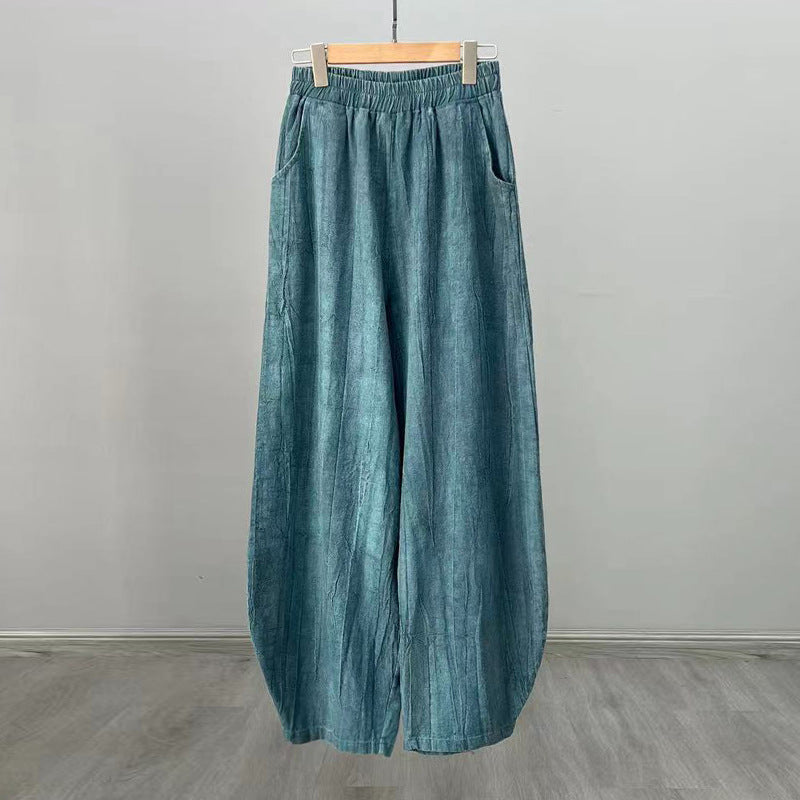 Casual Dyed Linen Wide Legs Pants-Pants-Blue-S-Free Shipping Leatheretro