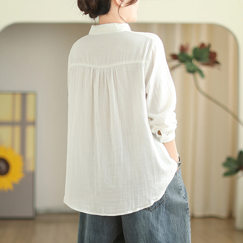 Leisure Linen Long Sleeves Shirts for Women-Shirts & Tops-A-M-Free Shipping Leatheretro