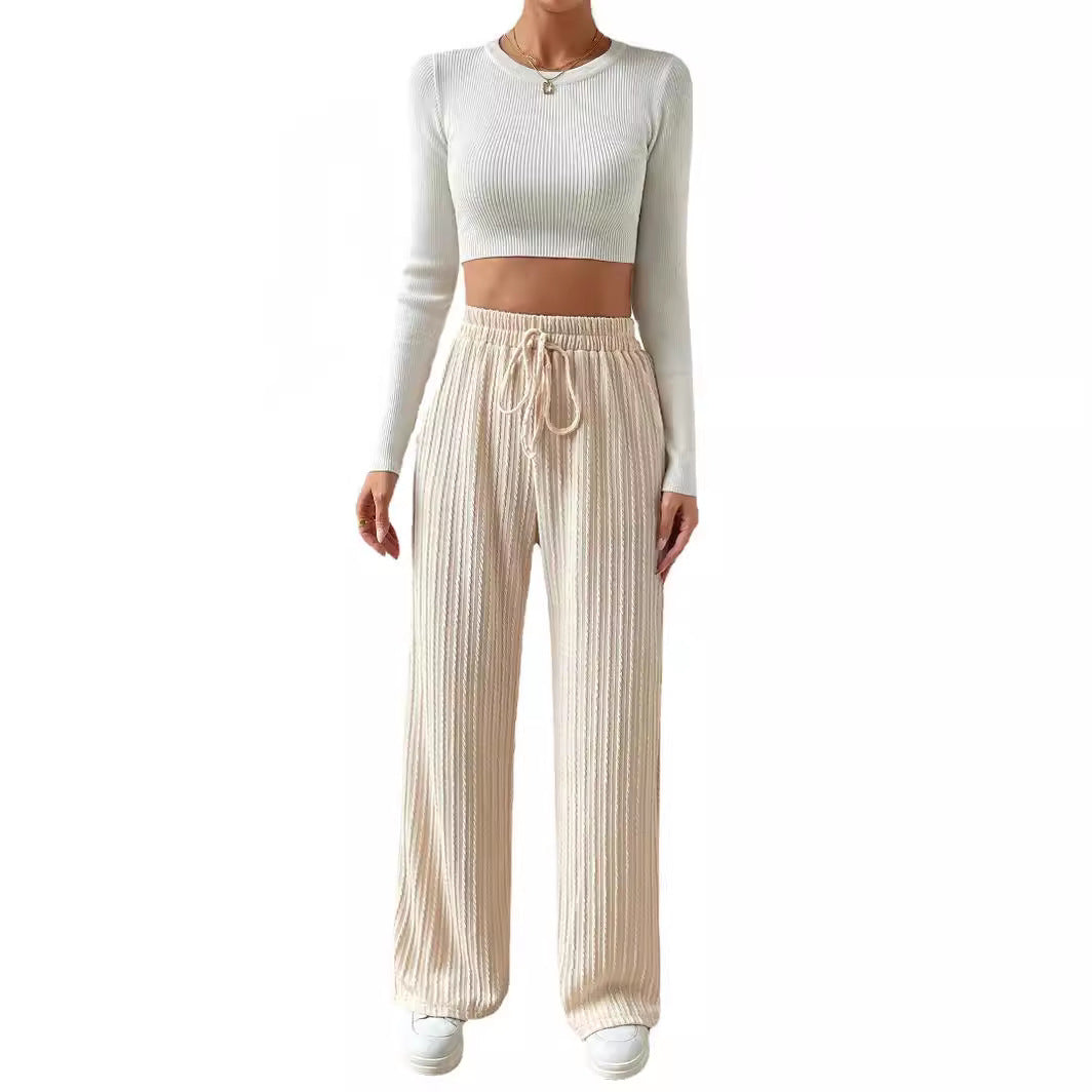 Casual Elastic High Waist Wide Legs Pants for Women-Pants-Apricot-S-Free Shipping Leatheretro