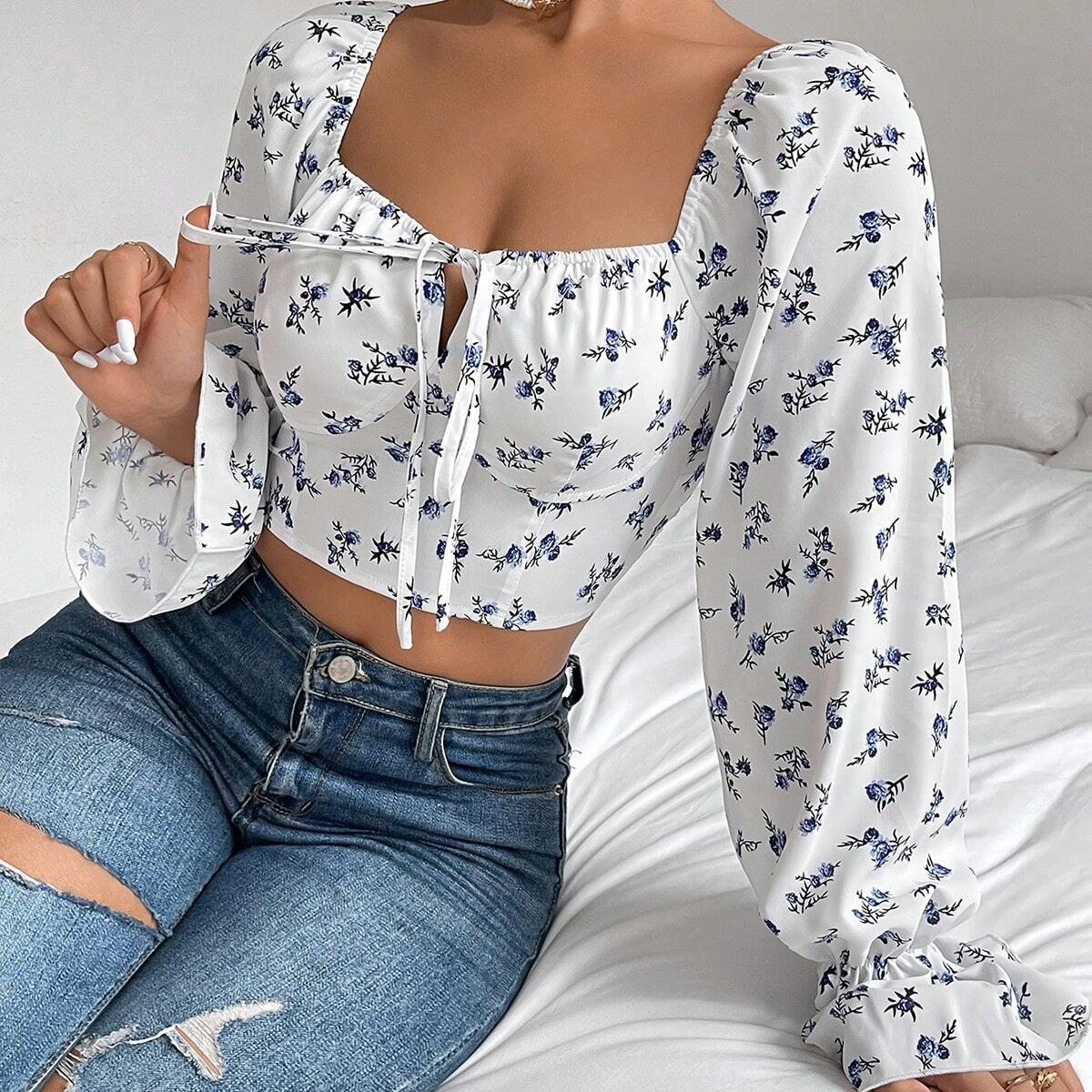 Sexy Square Neckline Short Top Shirts for Women-Shirts & Tops-The Same as picture-S-Free Shipping Leatheretro