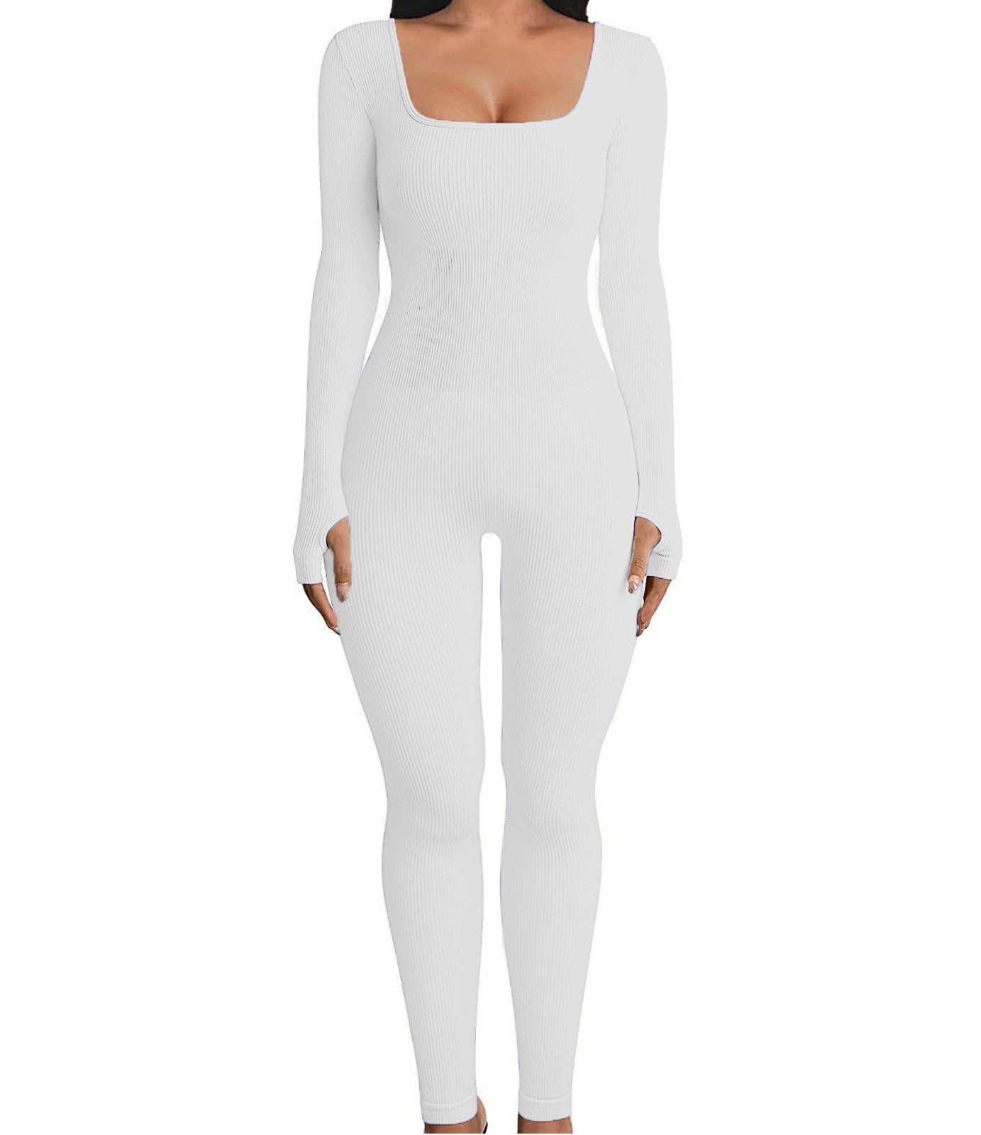 Sexy Long Sleeves Yoga Sports Jumpsuits-Jumpsuits & Rompers-White-S-Free Shipping Leatheretro