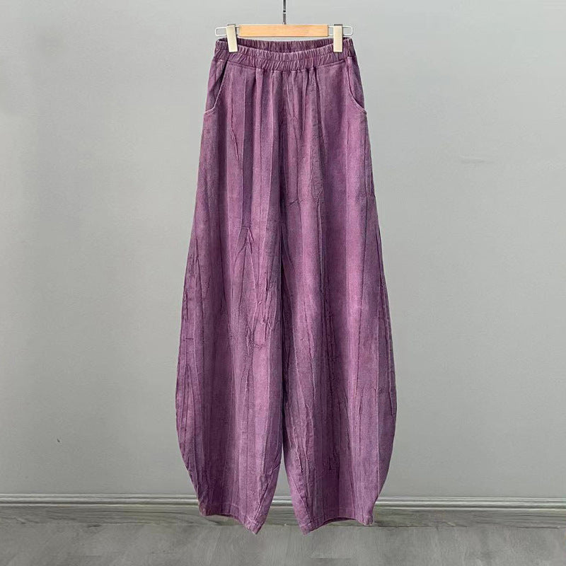 Casual Dyed Linen Wide Legs Pants-Pants-Purple-S-Free Shipping Leatheretro