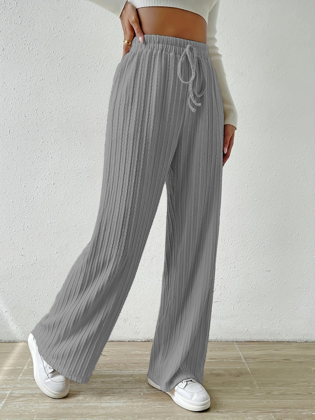 Casual Elastic High Waist Wide Legs Pants for Women-Pants-Apricot-S-Free Shipping Leatheretro