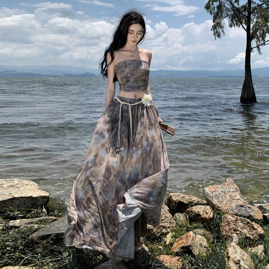 Luxury Vintage Summer Strapless Tops and Long Skirts Suits-Suits-The same as picture-S-Free Shipping Leatheretro