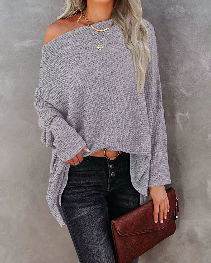 Casual Women Knitted Tops-Shirts & Tops-Gray-S-Free Shipping Leatheretro