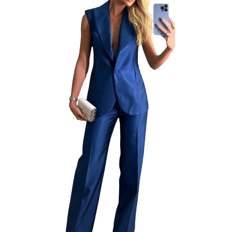 Fashion Backless Vest and Casual Pants Suits-suits-Blue-S-Free Shipping Leatheretro