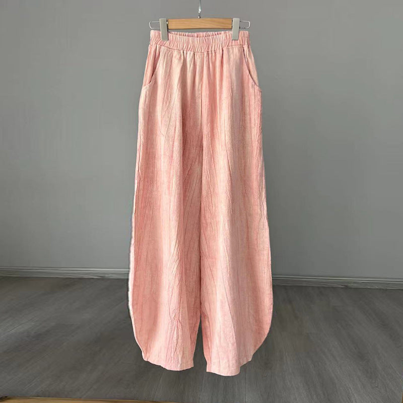 Casual Dyed Linen Wide Legs Pants-Pants-Pink-S-Free Shipping Leatheretro