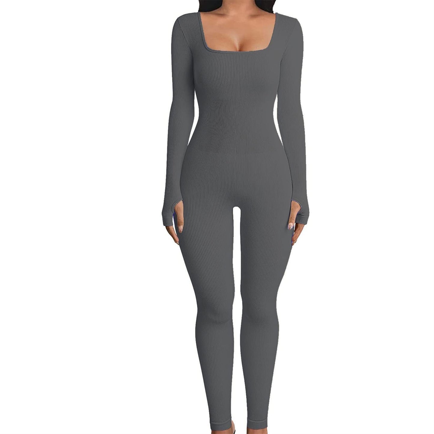 Sexy Long Sleeves Yoga Sports Jumpsuits-Jumpsuits & Rompers-Dark Gray-S-Free Shipping Leatheretro