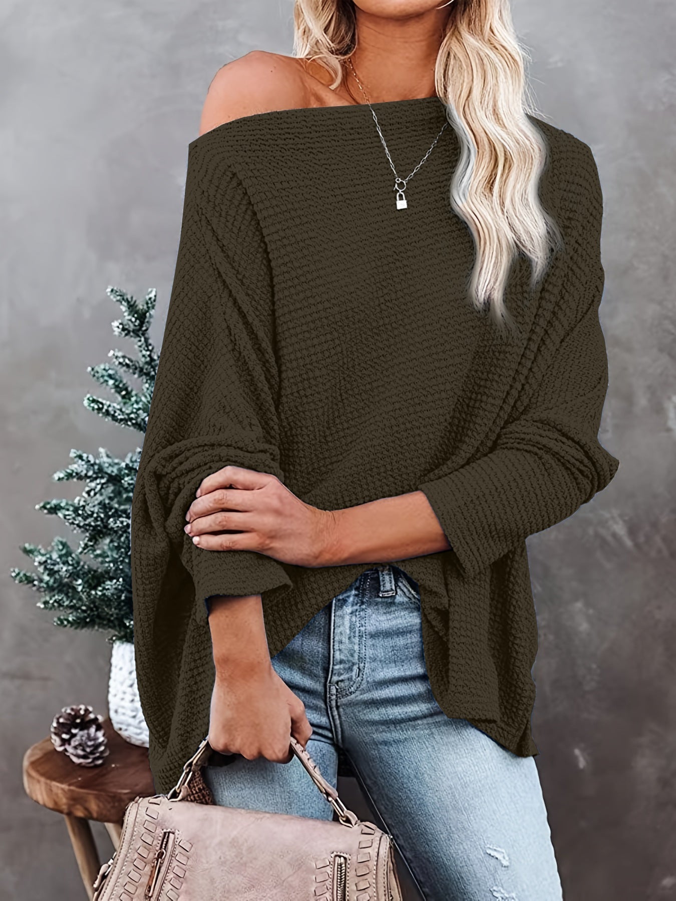 Casual Women Knitted Tops-Shirts & Tops-Army Green-S-Free Shipping Leatheretro