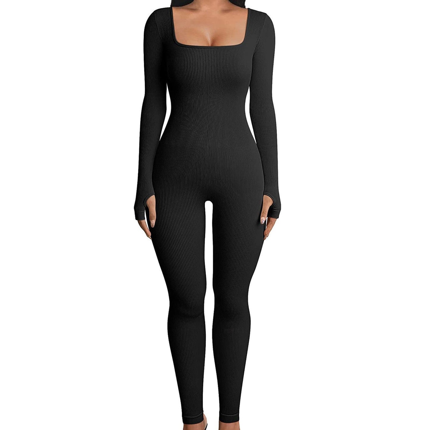Sexy Long Sleeves Yoga Sports Jumpsuits-Jumpsuits & Rompers-Black-S-Free Shipping Leatheretro