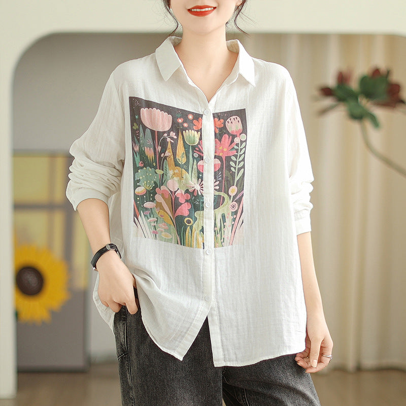 Leisure Linen Long Sleeves Shirts for Women-Shirts & Tops-B-M-Free Shipping Leatheretro