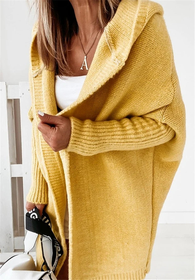 Casual Women Knitted Sweaters with Hat-Shirts & Tops-Yellow-S-Free Shipping Leatheretro