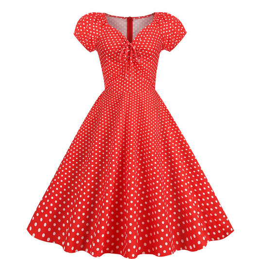 Vintage V Neck Summer Short Sleeves Dresses-Dresses-JY15351-S-Free Shipping Leatheretro