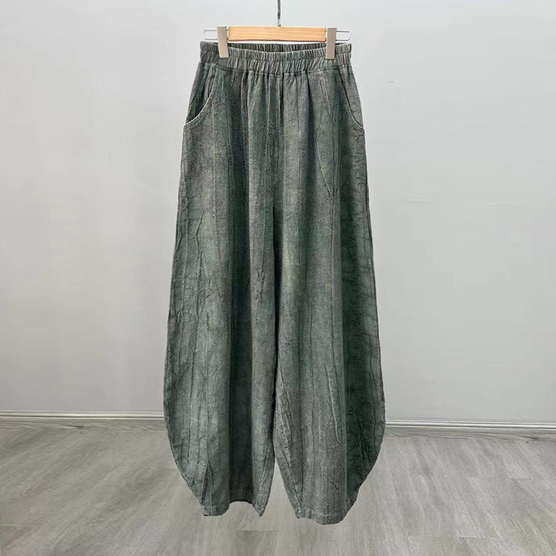 Casual Dyed Linen Wide Legs Pants-Pants-Gray-S-Free Shipping Leatheretro