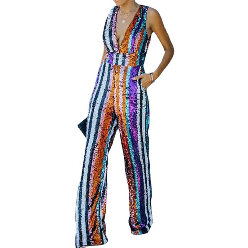 Sexy Sequined Sleeveless Summer Jumpsuits-Jumpsuits & Rompers-Inside White-XS-Free Shipping Leatheretro