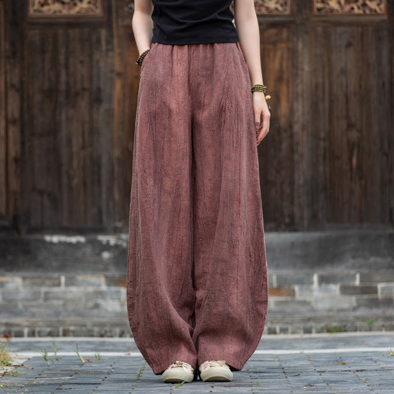 Casual Dyed Linen Wide Legs Pants-Pants-Ivory-S-Free Shipping Leatheretro