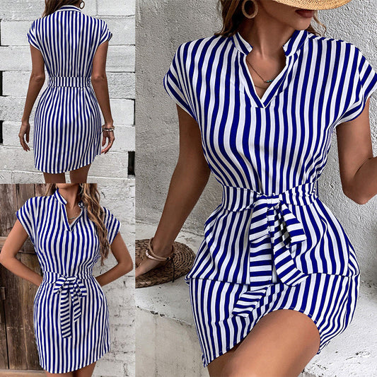 Casual Sleeveless Striped Mini Dresses-Dresses-Blue-S-Free Shipping Leatheretro