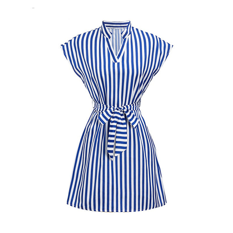 Casual Sleeveless Striped Mini Dresses-Dresses-Blue-S-Free Shipping Leatheretro