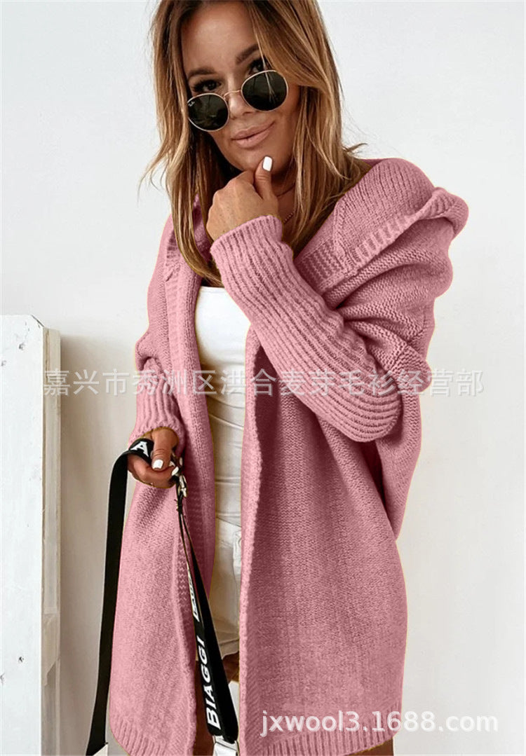 Casual Women Knitted Sweaters with Hat-Shirts & Tops-Pink-S-Free Shipping Leatheretro