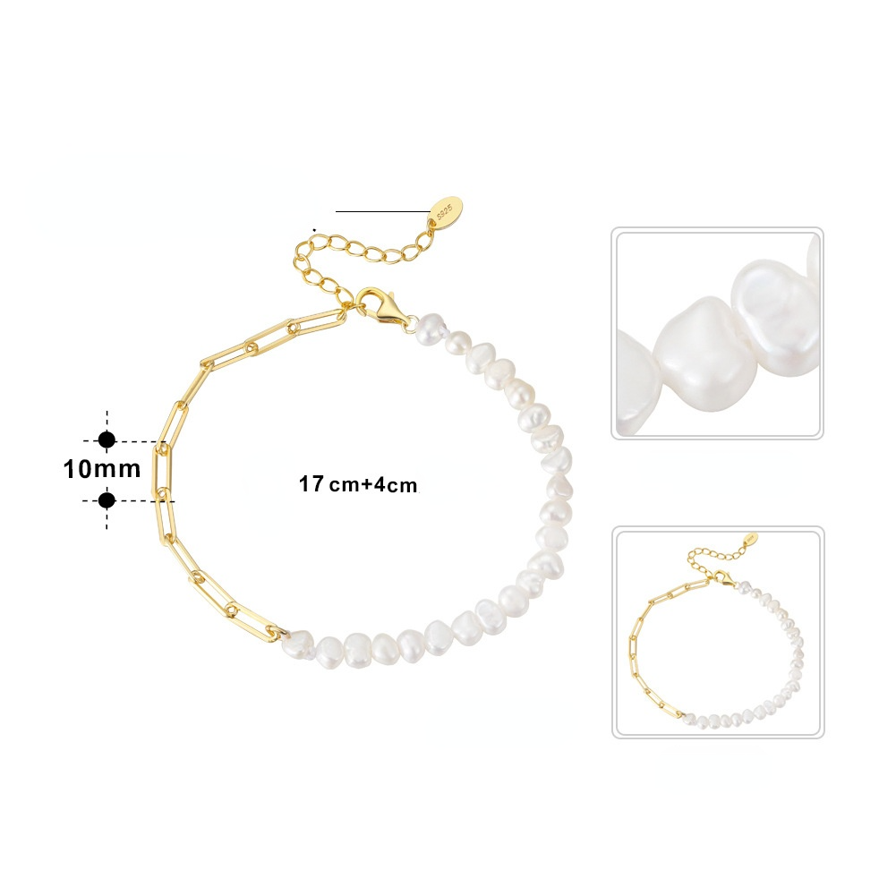 Fresh Water Pearl Gold Plated Sterling Sliver Bracelets-Bracelets-The same as picture-Free Shipping Leatheretro