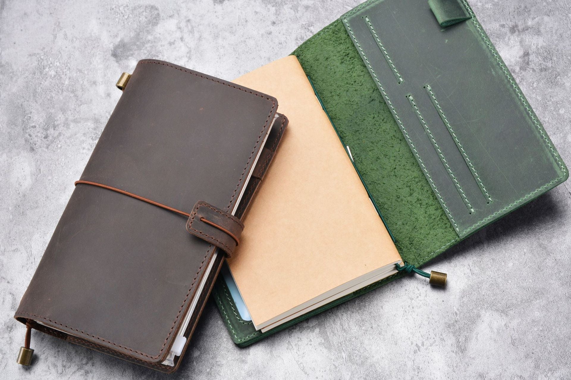Vintage Handmade Leather Replaceable Loose Leaf Diary Book D586-Notebooks & Notepads-Coffee-Free Shipping Leatheretro