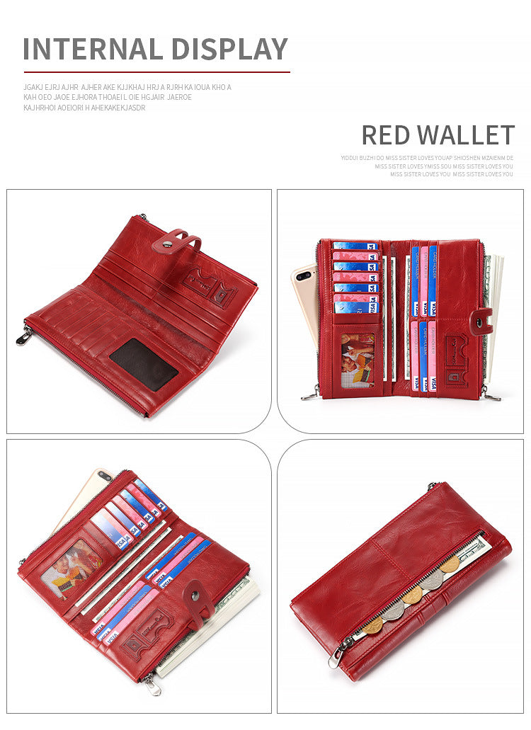 Cowhide Double Zipper Leather Wallets for Women-Leather Wallets for Women-Red-Free Shipping Leatheretro