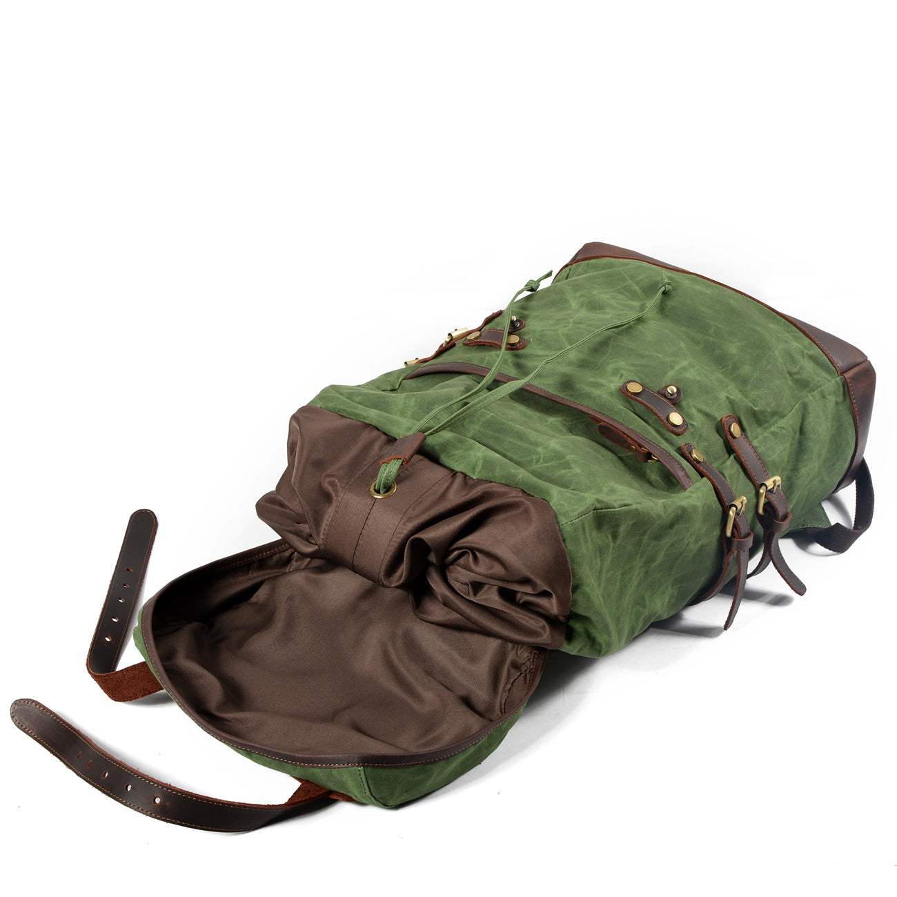 Leisure Leather Canvas Hiking Backpack 9159-Leather Canvas Backpack-Green-Free Shipping Leatheretro